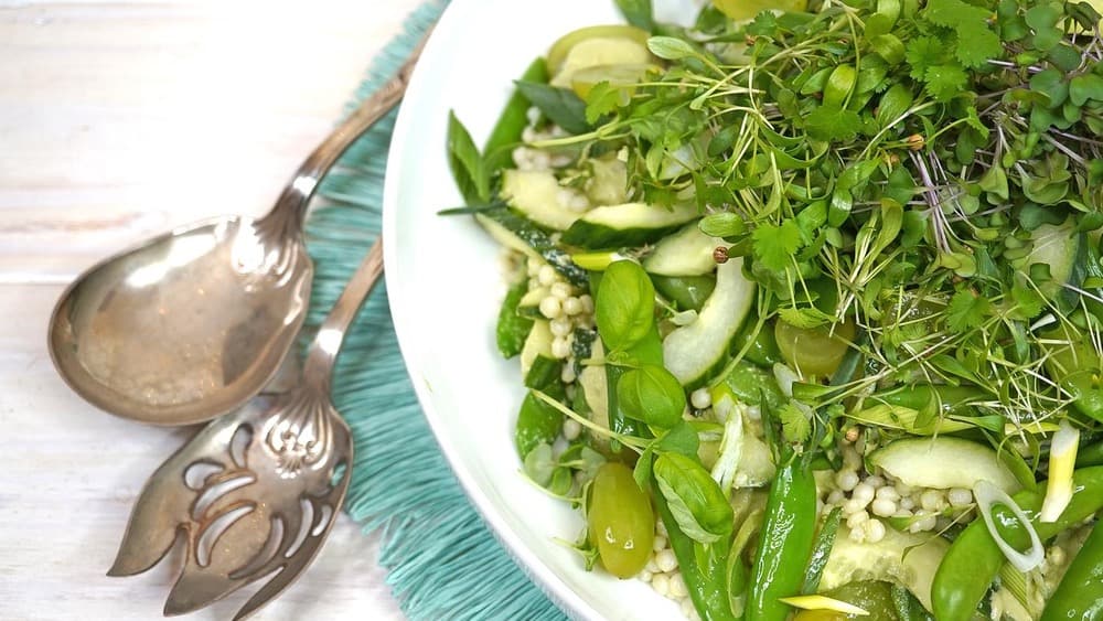 Israeli Couscous Salad with Creamy Sunflower Seed-Cilantro Dressing