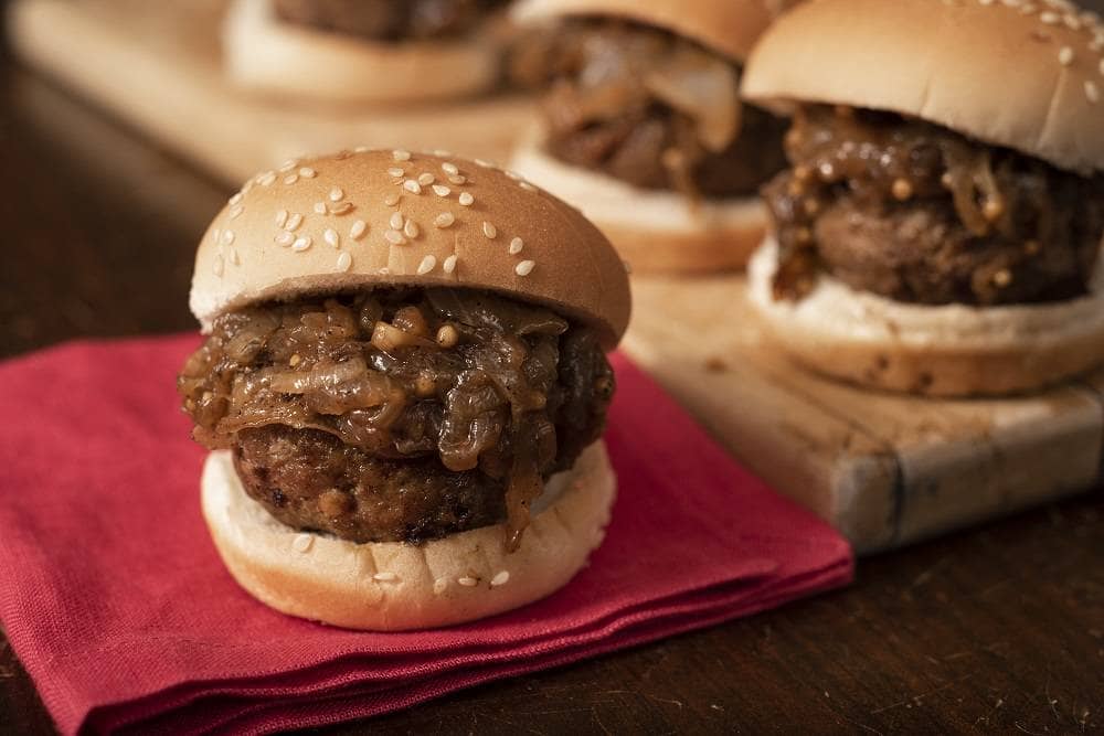 Lamb Sliders with Rye-Spiked Caramelized Onions