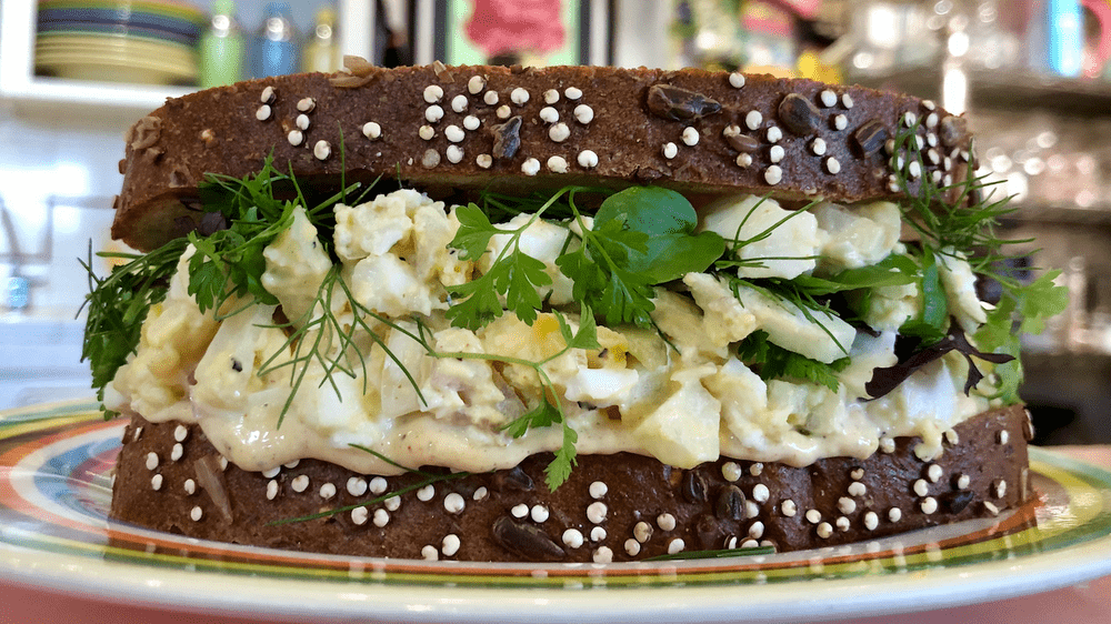 Smashed Egg Salad Sandwich with Homemade Aioli